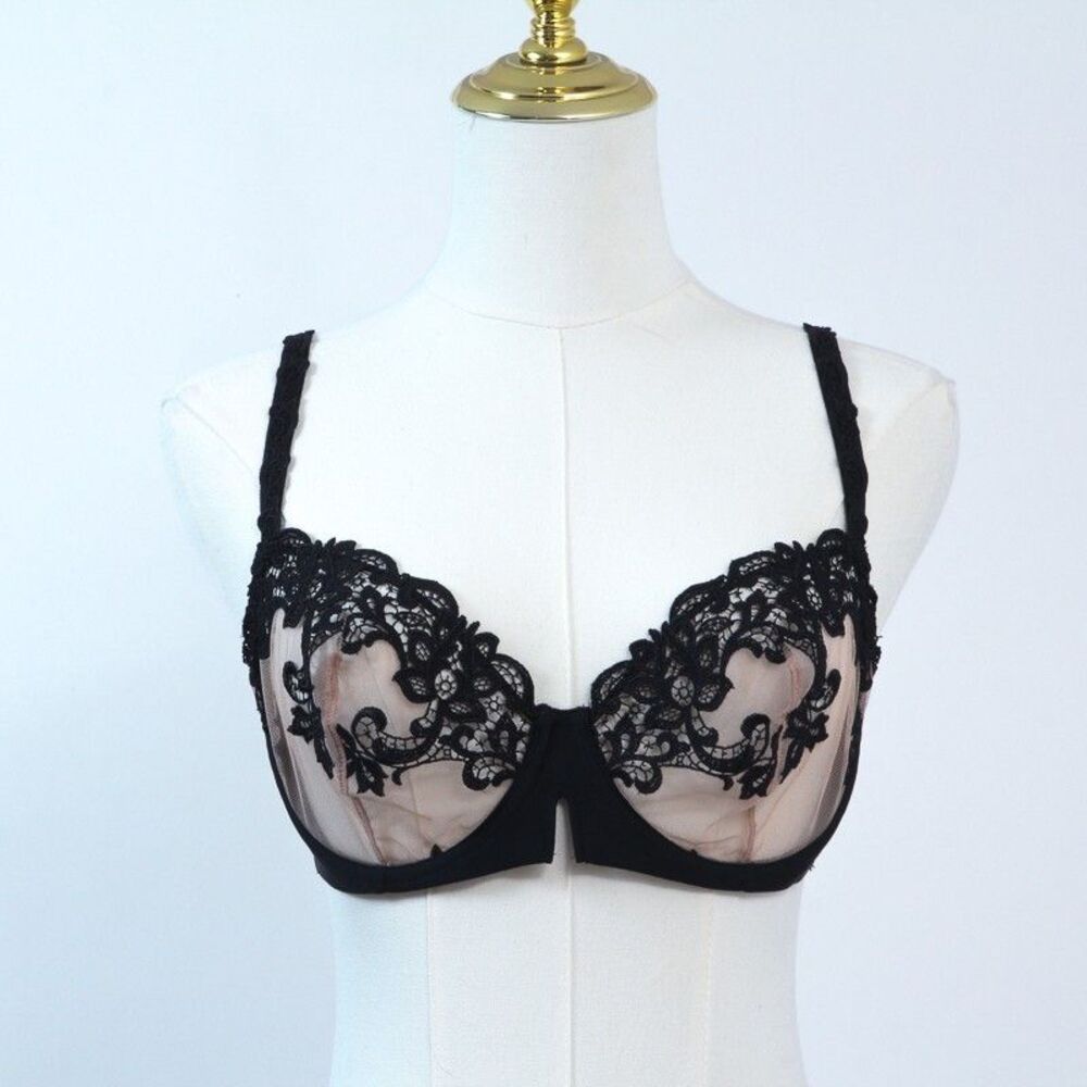 Simone Perele Women’s Size 34d Saga Sheer Demi Bra Underwire Navy Blue